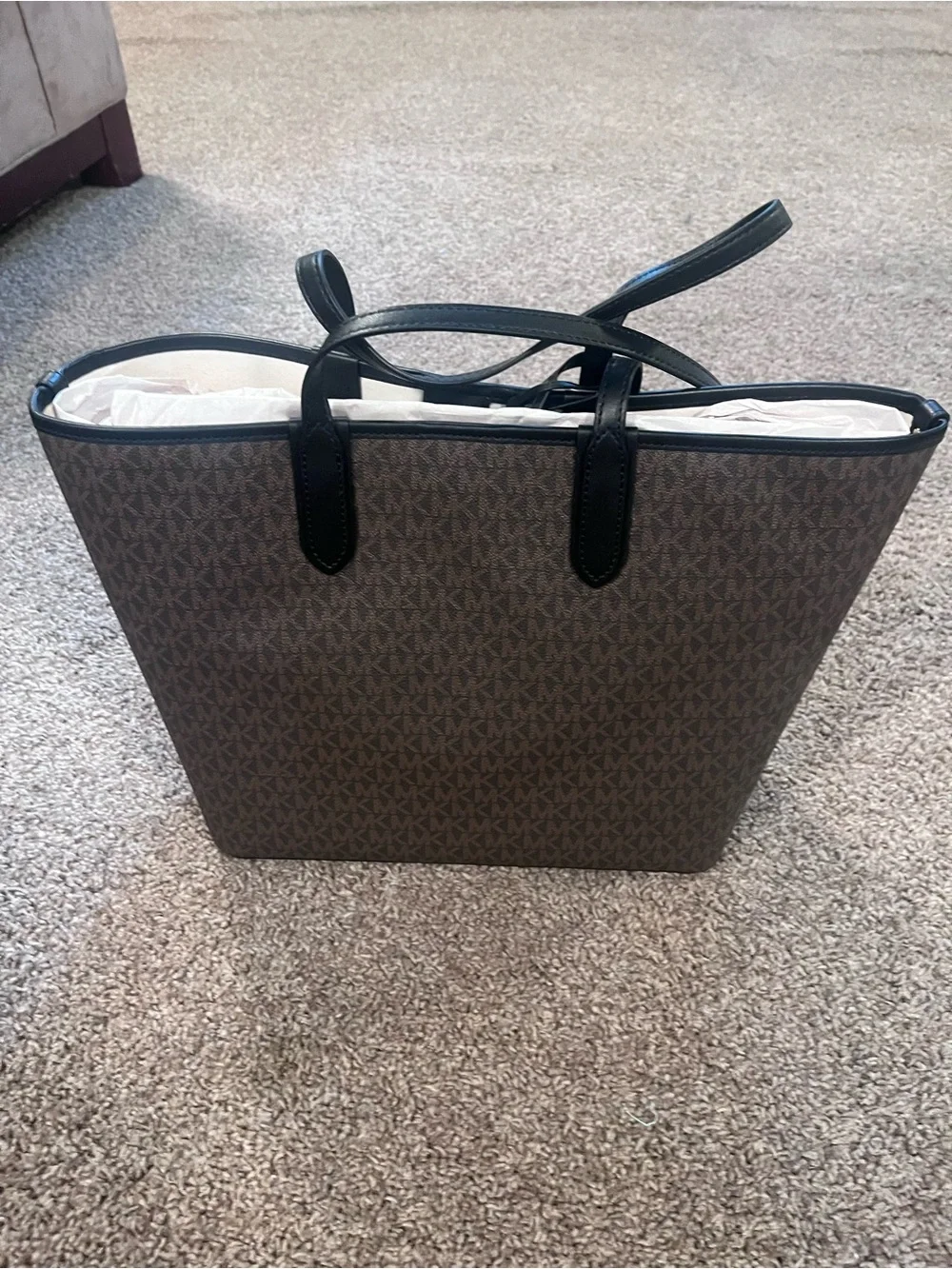 New Michael Kors Large Eliza Media Open Tote Leopard Studded Logo Charm Pouch